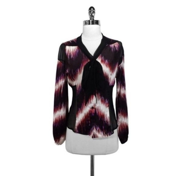 Line & Dot 100% Silk Blouse With Sheer Panels XS - Picture 1 of 14
